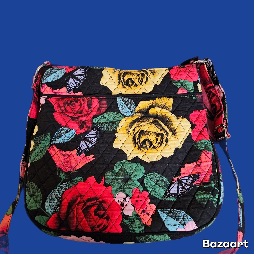 NWOT Vera Bradley Black Red Multicolored Crossbody Bag Floral Flower Design